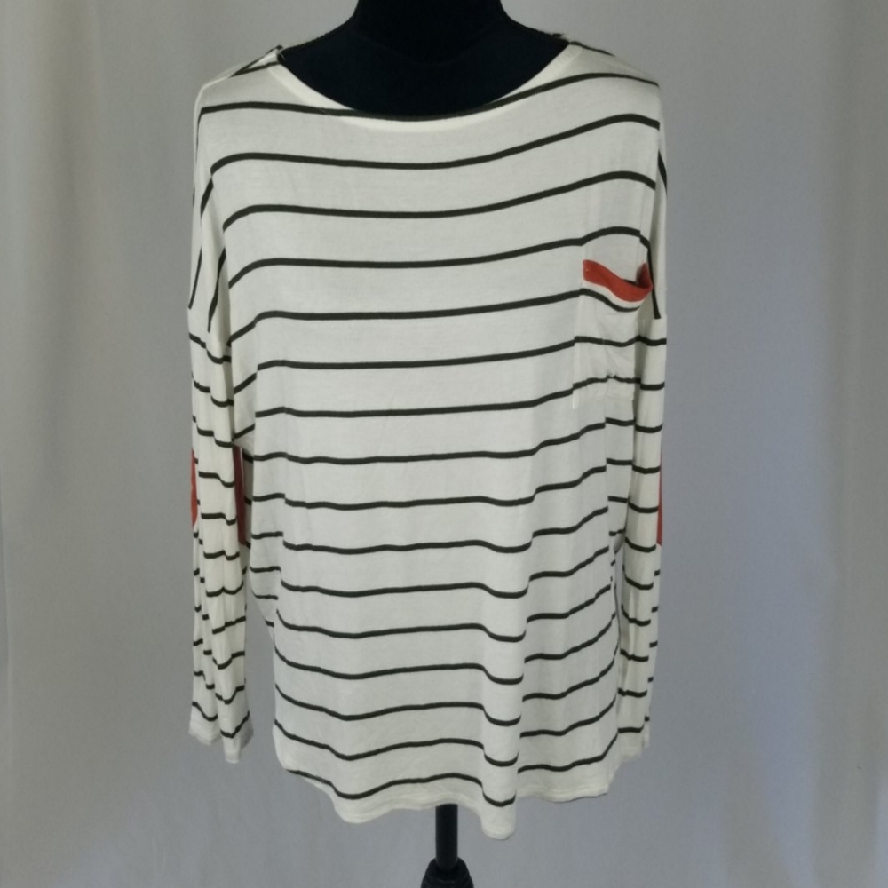 41 Hawthorn XL lightweight striped long sleeve patched elbow top costal vacation